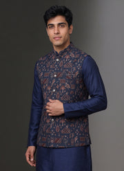 Diwali Jacquard Koti Kurta Pajama Set for Men – Silk Kurta Pyjama with Heavy Jacquard Nehru Jacket 2
