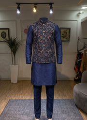 Diwali Jacquard Koti Kurta Pajama Set for Men – Silk Kurta Pyjama with Heavy Jacquard Nehru Jacket 4