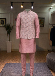 Diwali Jacquard Koti Kurta Pajama Set for Men – Silk Kurta Pyjama with Heavy Jacquard Nehru Jacket 42
