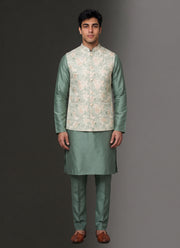 Diwali Jacquard Koti Kurta Pajama Set for Men – Silk Kurta Pyjama with Heavy Jacquard Nehru Jacket 13