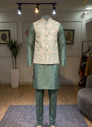 Diwali Jacquard Koti Kurta Pajama Set for Men – Silk Kurta Pyjama with Heavy Jacquard Nehru Jacket 14