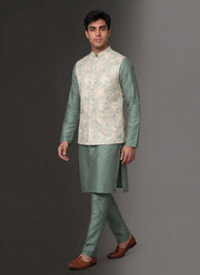 Diwali Jacquard Koti Kurta Pajama Set for Men – Silk Kurta Pyjama with Heavy Jacquard Nehru Jacket 15