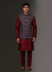 Diwali Jacquard Koti Kurta Pajama Set for Men – Silk Kurta Pyjama with Heavy Jacquard Nehru Jacket 37