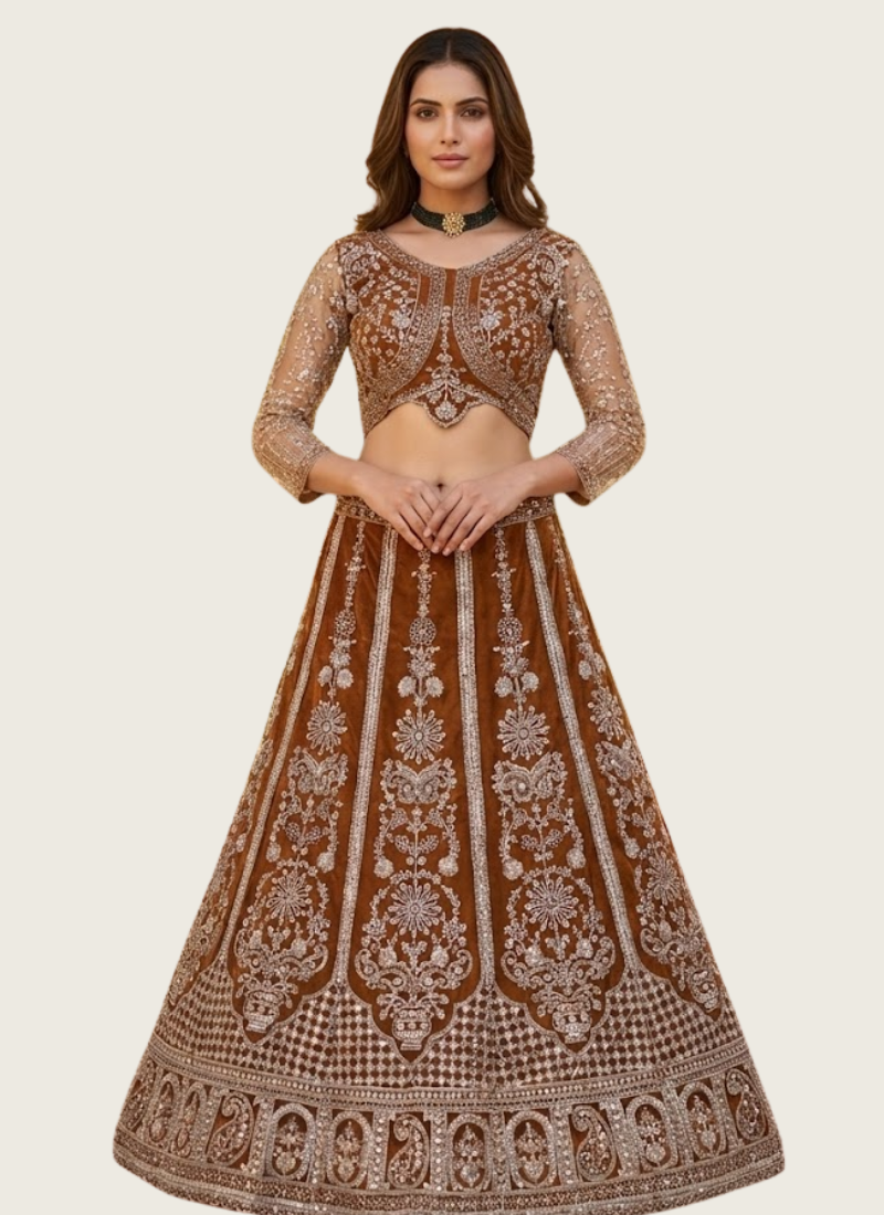 Red Butterfly Net Cocktail Lehenga Choli with Sequins Embroidery + Dupatta Australia
