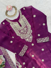 Diwali Purple Silk Palazzo Suit – Silver Sequin Yoke Embroidery Kurti with Dupatta 4