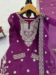 Diwali Purple Silk Palazzo Suit – Silver Sequin Yoke Embroidery Kurti with Dupatta 6