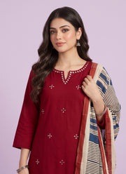 Diwali Mirror Work Cotton Kurti Pant Set – Heavy Cotton Kurti with Printed Mul Dupatta (Size 38 to 46) 2