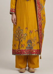 Diwali Mustard Kani Silk Suit – Handwoven Tree of Life Hem & Kani Dupatta 4