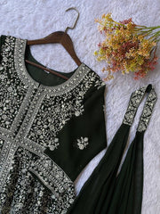 Diwali Georgette Peplum Palazzo Suit – White Sequin Embroidery Kurti with Flared Palazzo & Dupatta 12