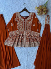 Diwali Georgette Peplum Palazzo Suit – White Sequin Embroidery Kurti with Flared Palazzo & Dupatta 4