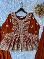 Diwali Georgette Peplum Palazzo Suit – White Sequin Embroidery Kurti with Flared Palazzo & Dupatta 5