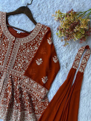Diwali Georgette Peplum Palazzo Suit – White Sequin Embroidery Kurti with Flared Palazzo & Dupatta 6