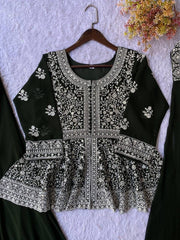 Diwali Georgette Peplum Palazzo Suit – White Sequin Embroidery Kurti with Flared Palazzo & Dupatta 10