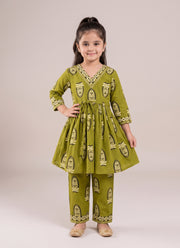 Diwali Cotton Kurta Set for Girls – Printed Kediya Top with Tie Belt & Pants 5