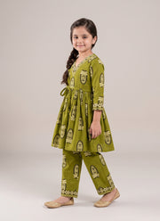 Diwali Cotton Kurta Set for Girls – Printed Kediya Top with Tie Belt & Pants 6