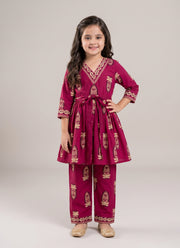Diwali Cotton Kurta Set for Girls – Printed Kediya Top with Tie Belt & Pants 1