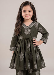 Diwali Cotton Kurta Set for Girls – Printed Kediya Top with Tie Belt & Pants 11