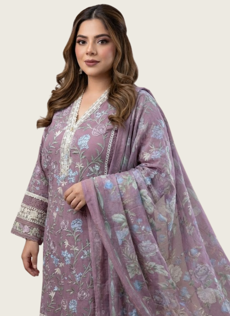 Light Purple Chiffon Salwar Kameez with Embroidery