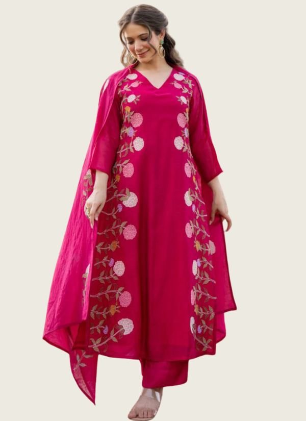 Luxury Chanderi Punjabi Suit with Heavy Embroidered Dupatta Australia
