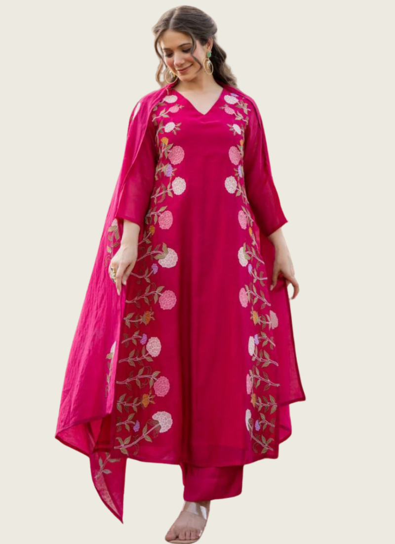 Luxury Chanderi Punjabi Suit with Heavy Embroidered Dupatta | Gleemium fashion 