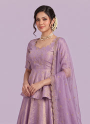 Diwali Crinkle Silk Peplum Lehenga Set – Floral Vine Embroidery Top with 6.5m Flare Skirt & Dupatta 5