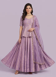 Diwali Crinkle Silk Peplum Lehenga Set – Floral Vine Embroidery Top with 6.5m Flare Skirt & Dupatta 4