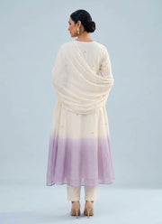 Diwali Lavender Ombre Anarkali Suit – Mal Chanderi with Mirror Work Neckline & Dupatta 4