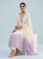 Diwali Lavender Ombre Anarkali Suit – Mal Chanderi with Mirror Work Neckline & Dupatta 6