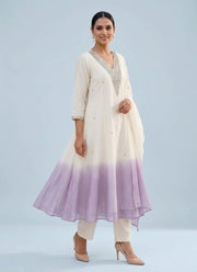 Diwali Lavender Ombre Anarkali Suit – Mal Chanderi with Mirror Work Neckline & Dupatta 2