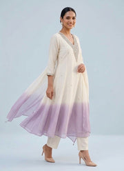 Diwali Lavender Ombre Anarkali Suit – Mal Chanderi with Mirror Work Neckline & Dupatta 5