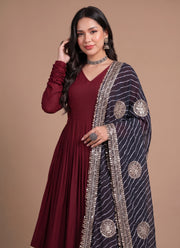 Diwali Leheriya Dupatta Gown – Rayon Anarkali with Gold Gota Patti Stripes & Zari Leheriya Dupatta 7