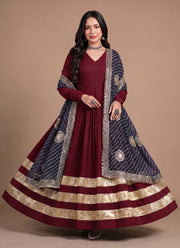 Diwali Leheriya Dupatta Gown – Rayon Anarkali with Gold Gota Patti Stripes & Zari Leheriya Dupatta 4