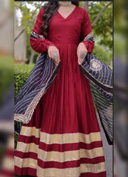 Diwali Leheriya Dupatta Gown – Rayon Anarkali with Gold Gota Patti Stripes & Zari Leheriya Dupatta 15