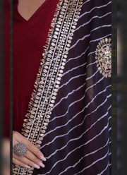 Diwali Leheriya Dupatta Gown – Rayon Anarkali with Gold Gota Patti Stripes & Zari Leheriya Dupatta 16
