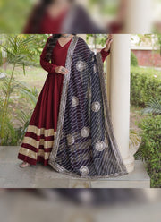 Diwali Leheriya Dupatta Gown – Rayon Anarkali with Gold Gota Patti Stripes & Zari Leheriya Dupatta 5