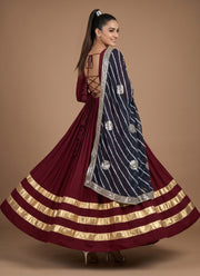 Diwali Leheriya Dupatta Gown – Rayon Anarkali with Gold Gota Patti Stripes & Zari Leheriya Dupatta 6