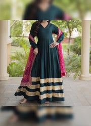 Diwali Leheriya Dupatta Gown – Rayon Anarkali with Gold Gota Patti Stripes & Zari Leheriya Dupatta 12