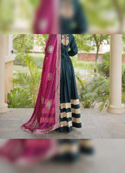 Diwali Leheriya Dupatta Gown – Rayon Anarkali with Gold Gota Patti Stripes & Zari Leheriya Dupatta 14