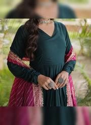 Diwali Leheriya Dupatta Gown – Rayon Anarkali with Gold Gota Patti Stripes & Zari Leheriya Dupatta 13