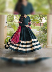Diwali Leheriya Dupatta Gown – Rayon Anarkali with Gold Gota Patti Stripes & Zari Leheriya Dupatta 2