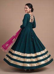 Diwali Leheriya Dupatta Gown – Rayon Anarkali with Gold Gota Patti Stripes & Zari Leheriya Dupatta 3