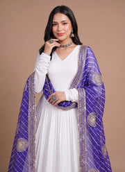 Diwali Leheriya Dupatta Gown – Rayon Anarkali with Gold Gota Patti Stripes & Zari Leheriya Dupatta 11