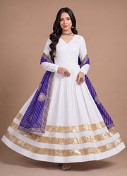 Diwali Leheriya Dupatta Gown – Rayon Anarkali with Gold Gota Patti Stripes & Zari Leheriya Dupatta 8