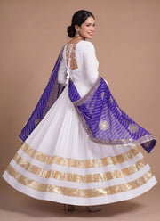 Diwali Leheriya Dupatta Gown – Rayon Anarkali with Gold Gota Patti Stripes & Zari Leheriya Dupatta 10