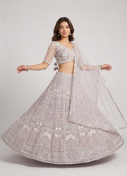 Diwali Lilac Net Lehenga – Resham Thread & Sequin Patchwork Embroidery with Net Dupatta 1
