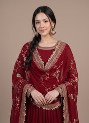 Diwali Maroon Blooming Anarkali Gown – Sequin Border Gown with Embroidered Dupatta 4