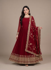 Diwali Maroon Blooming Anarkali Gown – Sequin Border Gown with Embroidered Dupatta 1
