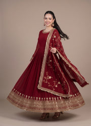 Diwali Maroon Blooming Anarkali Gown – Sequin Border Gown with Embroidered Dupatta 3