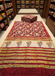 Diwali Maroon Maheshwari Saree – Vegetable Dye Kalamkari Floral Block Print Silk Cotton Saree with Matching Blouse 3