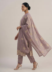 Diwali Mauve Silk Salwar Suit – Handmade Paisley Zardozi Work & Lace Dupatta 5